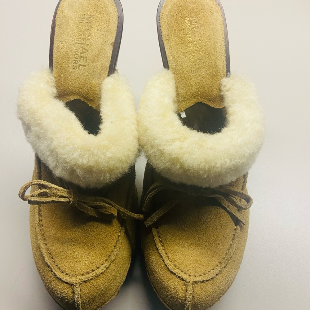 Michael Kors Tan and Cream Mules with Suede Finish